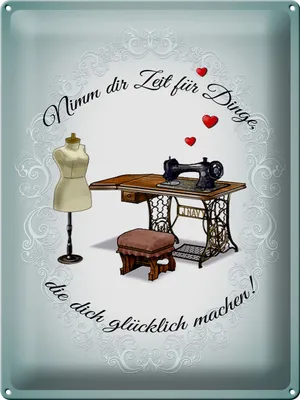 Produktbild von Blechschild Nähen macht dich glücklich, 40x30 cm, Blechschilder Spruch Nähmaschine