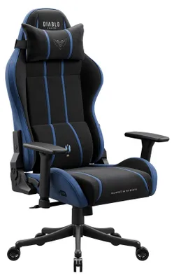 Zdjęcie produktu dla Fotel gamingowy Diablo Chairs X-One 2.0 z tapicerką materiałową, ergonomiczny fotel biurowy, obrotowy, czarno-niebieski, rozmiar S