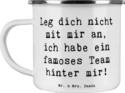 Produktbild von Mr. & Mrs. Panda Haferl Spruch Im Team zusammenarbeiten - Weiß - Geschenk, Zusammenarbeit, becher emaille, Teetasse, Unterstützung, outdoortasse, Tasse, Vertrauem, Pott