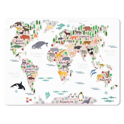 Produktbild von MuchoWow® Mauspad Mousepad Weltkarte - Kinder - Tiere 23x19 cm - Mousepads - Maus Mat - Pad - Mausunterlage - Schreibtischunterlage - Mauspad