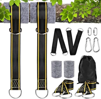 Obrázok produktu pre Sada na upevnenie hojdacej siete s karabínami a D-krúžkami – 150 x 5 cm, čierna