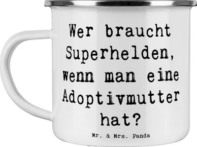 Produktbild von Mr. & Mrs. Panda Emaille Tasse Spruch Adoptivmutter Heldin - Weiß - Geschenk, Familie, Familienliebe, Haferl, Freude, Geschenke, Becher, Teetasse, Pott, Unterstützung