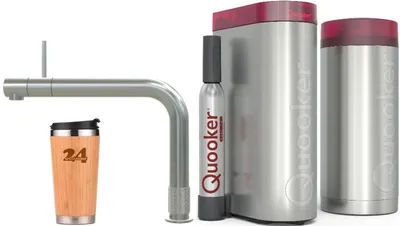 Produktbild von »QUOOKER FRONT Edelstahl COMBI B mit CUBE 2 (22FRONTRVSCUBE)« 100°C Kochendwasserhahn mit Trinkwassersystem *Inklusive Thermobecher