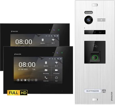Produktbild von Balter EVO HD Video Türsprechanlage mit Fingerprint und RFID für 1 Familienhaus, 2x Monitore