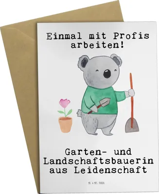 Produktbild von Mr. & Mrs. Panda Glückwunschkarte Garten- und Landschaftsbauerin Leidenschaft - Weiß - Geschenk, hochzeitskarten, einladungskarten, vatertagskarte, Gärtnerei, Gartenbau