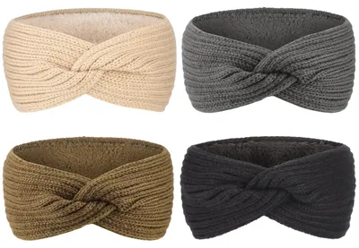 Produktbild von Damen Warm Gestricktes Stirnband Winter Ohrenwärmer Gehäkelte Kopfwickel Dickes Fleecefutter Haarbänder