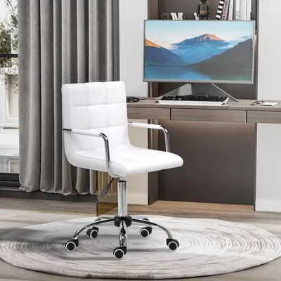 Immagine prodotto di MODFU Sedia da ufficio regolabile in altezza sedia girevole ergonomica con 5 rotelle e braccioli, sedia per computer sedia direzionale per ufficio e casa ufficio, PU, bianco