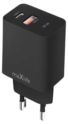 Obrázek produktu pro Nabíječka Maxlife MXTC-13-20AC PD QC, 1x USB-C, 1x USB, 20W, černá