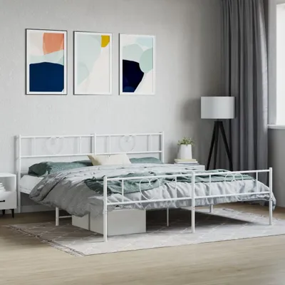 Immagine prodotto di Maison Exclusive - Letto con testiera e pediera in metallo bianco 193x203 cm
