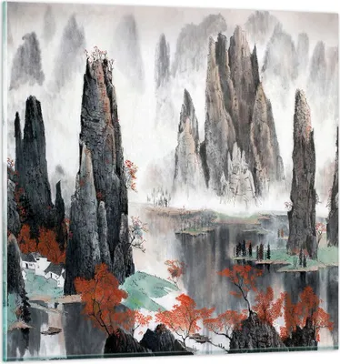 Produktbild von Bilder auf glas - Berge Märchen Nebel - 50x50cm - Glasbilder - Wandbilder - Kunstdruck - zum Aufhängen bereit - Wanddekoration aus Glas - Glas Bilder - Wandbild auf Glas - Einteilig - GAC50x50-3887