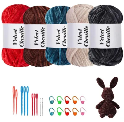 Produktbild von Samt Chenille Garn 500g (5x100g) Häkelgarn Strickgarn Plüschwolle