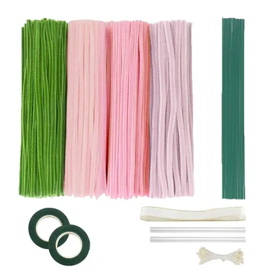 Produktbild von Pfeifenreiniger für Bastelprojekte, 4 Farben Chenille-Stiele für DIY-Blumen, Set mit Draht, Gartenband und Staubblatt