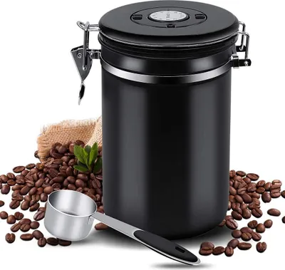 Produktbild von Kaffeedose, 1,5 L Luftdicht Kaffeebehälter, Edelstahl Vorratsdose, Kaffeebohnenbehälter mit Dosierlöffel, für Kaffeebohnen Kaffeepulver Tee Nüsse