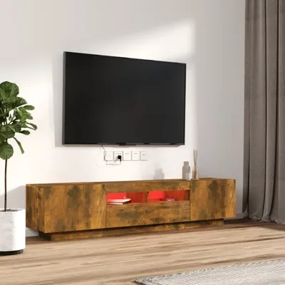 Produktbild von 2-tlg. TV-Schrank-Set LED-Leuchten Räuchereiche Holzwerkstoff