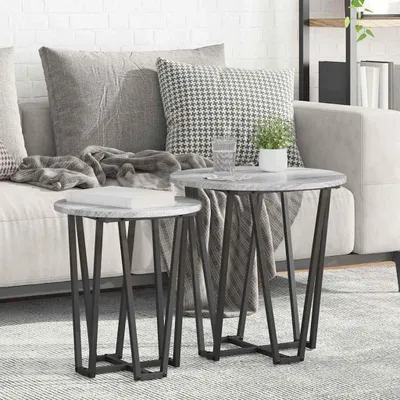 Produktbild von "2026 Aktion"Beistelltisch - modernes Design - Flurtisch/Wohnzimmertisch --Set 2 pcs Grau Sonoma und Schwarz Promotion134413 - Konsolentische
