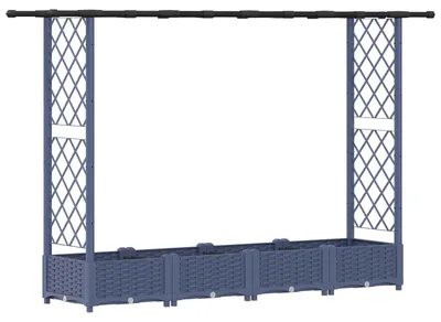 Zdjęcie produktu dla vidaXL Podwyższona grządka z kratką do pnączy i daszkiem, szara, 203 x 40 x 121 cm, PP