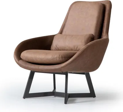 Zdjęcie produktu dla Designerski fotel 1 osobowy tapicerowany sztuczną skórą, brązowy