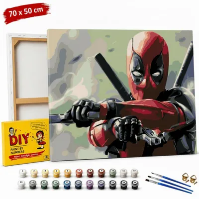 Image de Tableau à peindre par numéros avec cadre « Deadpool avec ses armes », 70 x 50 cm