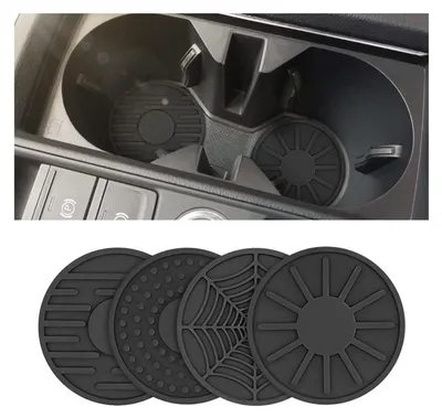 Obrázek produktu pro Držák na nápoje, podtácky, sada 4 kusů, silikon, černá barva, protiskluzové, rozměr 6,8 cm