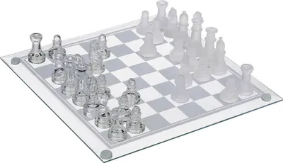 Produktbild von Design Schachspiel aus Glas Schachbrett 25 x 25 cm mit 32 Schach Spiel Figuren