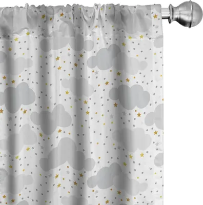 Produktbild von ABAKUHAUS Wolken Vorhänge, Gardinen, Nursery Themed süßes Muster mit Dreamy Himmel mit Punkten und Sternen, 2 Stück 75 x 175 cm, Hellgrau Blasser Kaffee