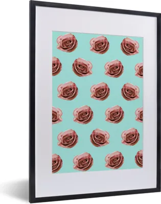 Produktbild von MuchoWow® MuchoWow® Gerahmtes Poster Rosen - Muster - Blumen 30x40 cm - Poster mit zchwarzem Bilderrahmen - Wandposter Schlafzimmer