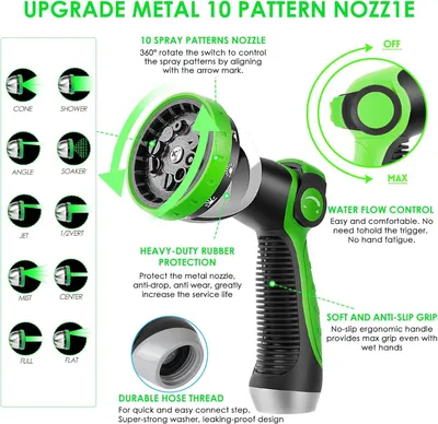 Image de Tuyau d'arrosage extensible - Tuyau d'arrosage flexible - 45 mètres - Noir/Vert