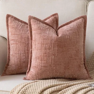Productafbeelding van Kussensloop van chenille, 55x55 cm, poederroze, set van 2