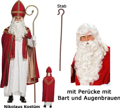 Produktbild von St Nikolaus Kostüm von Boland mit Perücke + Bart + Stab Gr. L/XL