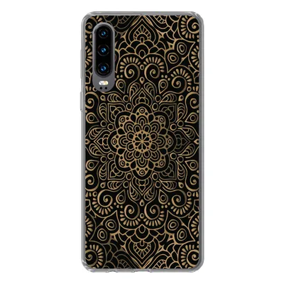Produktbild von MuchoWow® Handyhülle Schutzhülle Hülle für Huawei P30 Goldenes Muster auf schwarzem Hintergrund Silikon Softcase Handy Hülle - Kartenbesitzer