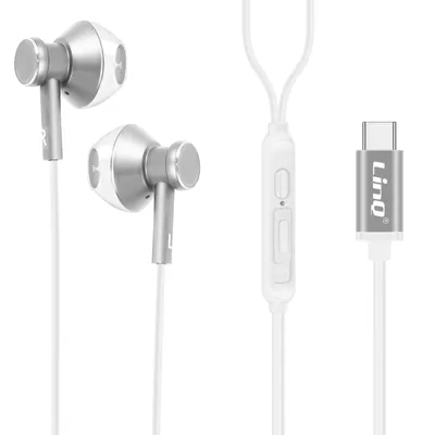 Image de LinQ Casque filaire USB-C, Haute qualité, Boutons de contrôle - Argenté