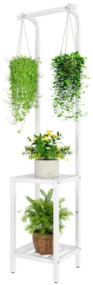 Image de Support pour plantes de 170 cm de haut, pour l'intérieur et l'extérieur ; étagère suspendue à 3 niveaux en métal pouvant accueillir plusieurs plantes ; étagère et support pour fleurs pour le salon, le balcon ou le jardin, blanc TMJ076W