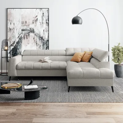 Image de Canapé d'angle avec fonction de couchage VINNI L, Côté coin : droite, Couleur : Beige, Tissu : Misterio 07
