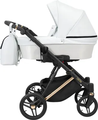Produktbild von Kinderwagen LAZZIO PREMIUM Babywagen Babyschale Kinder Wagen Set 1 in 1 (weiß + eco, Rahmenfarbe: Kupfer)