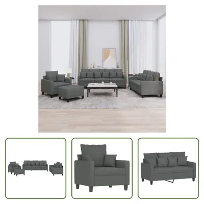 Produktbild von The Living Store 4-tlg. Sofagarnitur mit Kissen Dunkelgrau Stoff
