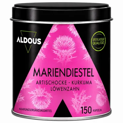 Produktbild von Mariendistel Kapseln mit Kurkuma, Artischocke, Löwenzahn und Desmodium - 150 Kapseln Detox - Maximale Entschlackende Dosis mit 80% Silymarin - Leber