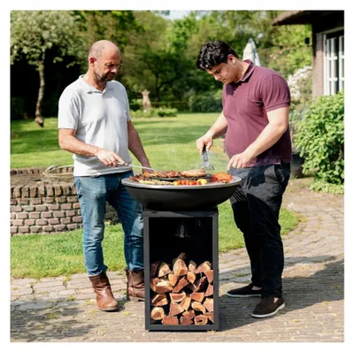 Produktbild von Plancha Grill Amigo Edelstahl Grillplatte BBQ Feuerschale Edelstahl mit Feuerplatte für die Outdoor Küche 67Øx 92cm Grillring