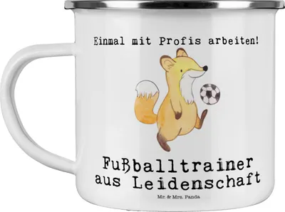 Produktbild von Mr. & Mrs. Panda Pott Fußballtrainer Leidenschaft - Weiß - Geschenk, Teetasse, Glücksbringer, Spruch, Fußballspiel, Lustig, Emaille Tasse, Becher, blechbecher, Haferl