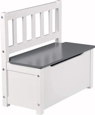 Obrázek produktu pro Dětská hračka z MDF, úložná lavice s boxem na hračky 58 x 26 x 53 cm, bílá + šedá