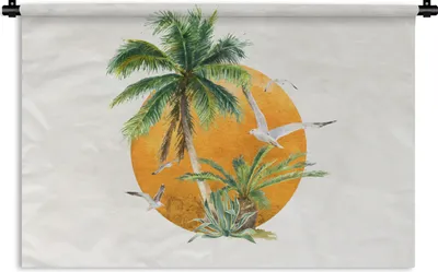 Produktbild von MuchoWow® Wandteppich Wandbehang Sonne - Palme - Vogel 60x40 cm Tapisserie Dekoration Wandtuch - Wanddekorationen