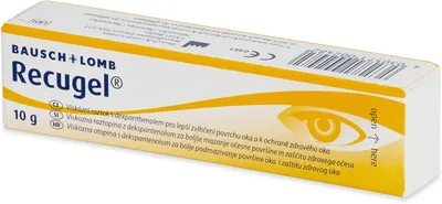 A product box for Bausch + Lomb Recugel eye gel.