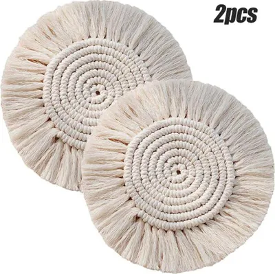 Produktbild von Stück Boho-Style Handgefertigte Makramee Untersetzer aus Baumwolle, cremeweiß