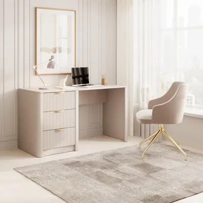 Produktbild von Schreibtisch Lante 3S mit Schubladen – Beige / Kaschmir – Geriffelte Fronten & Runde Ecken