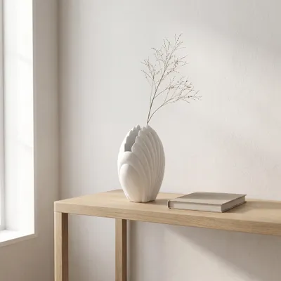 Produktbild von Deko Vase Muschel 13,8 cm, skulptural aus PLA – Weiß