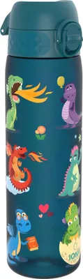 Productafbeelding van ion8 drinkfles, 500 ml, lekvrij, éénhandige opening, veilige sluiting, vaatwasserbestendig, BPA-vrij, handvat, klapdeksel, gemakkelijk schoon te maken, klimaattraal, Aqua Drachen-design – Evo, gemaakt van gerecycled materiaal