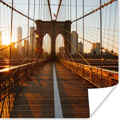 Produktbild von MuchoWow® Poster Brooklyn Bridge in New York bei Sonnenuntergang 50x50 cm - Wohnzimmerdekoration