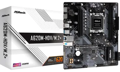 Produktbild von Asrock A620M-HDV/M.2+, AMD, Sockel AM5, AMD Ryzen™ 5, AMD Ryzen™ 7, DDR5-SDRAM, 64 GB, DIMM