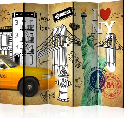 Produktbild von 5-teiliger Doppelseitiger Vlies Paravent - One way - New York II 225x172 cm Städte d-C-0182-z-c