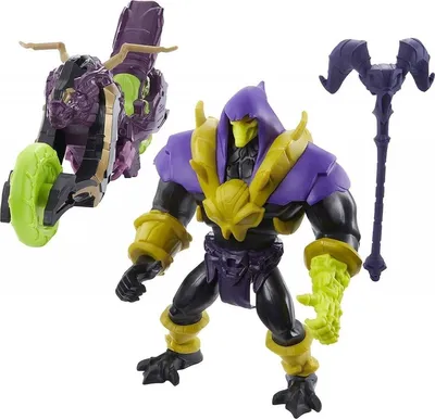 Produktbild von Masters of the Universe Actionfiguren-Set Skeletor & Painthor mit Fahrzeug, bewegliche Figuren, Federmechanismus-Angriff