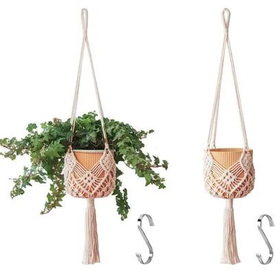 Produktbild von Pflanzenampel Makramee Blumenampel Hängeampel - 2 Stück - Boho - Töpfe bis 20 cm - Für Innenräume